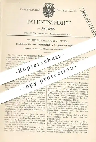 original Patent - Wilhelm Hartmann , Fulda , 1883 , Schärfung von Mühlstein | Mühle , Mühlen , Mahlwerk , Walze , Mehl
