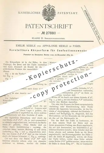 original Patent - Emilie Merle , Appolonie Merle , Paris , Frankreich , 1883 , Körperform für Bekleidung | Schneider !!