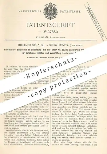 original Patent - Richard Strauss , Schweidnitz / Schlesien , 1883 , Sargdecke | Sarg , Särge | Bestattung , Bestatter !