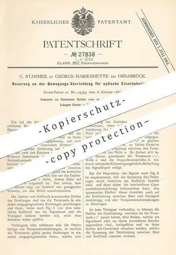 original Patent - C. Stahmer , Georgs Marienhütte / Osnabrück , 1884 , optisches Eisenbahnsignal | Eisenbahn - Signal !