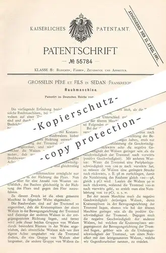 original Patent - Grosselin Père et Fils , Sedan , Frankreich , 1889 , Rauhmaschine | Gewebe , Stoff , Flor | Walzen !!