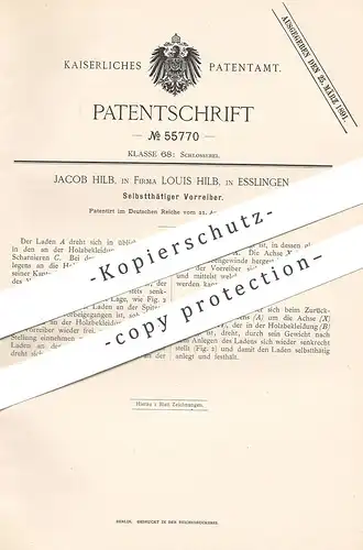 original Patent - Jacob Hilb , Louis Hilb , Esslingen / Stuttgart , 1890 , Vorreiber | Fenster , Tür , Laden | Schlosser
