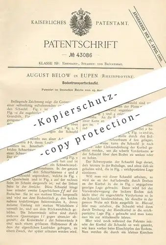 original Patent - August Below , Eupen / Rhein | 1887 | Bodentransportschaufel | Bagger - Schaufel | Straßenbau !!