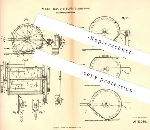 original Patent - August Below , Eupen / Rhein | 1887 | Bodentransportschaufel | Bagger - Schaufel | Straßenbau !!