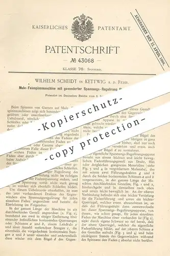 original Patent - Wilhelm Scheidt , Kettwig / Ruhr , 1887 , Mule - Feinspinnmaschine | Spinnmaschine | Spinnerei !!!