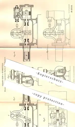 original Patent - Johann Klein , Frankenthal  1887 , Steuerung für Duplex - Dampfpumpe | Dampfmaschine , Motor , Motoren