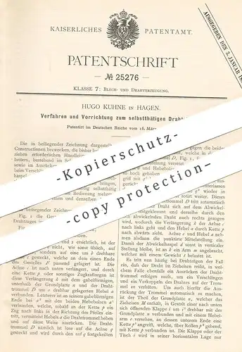 original Patent - Hugo Kuhne , Hagen , 1883 , Drahtziehen | Draht , Drähte | Blech , Maschendraht , Metall , Trommel !!