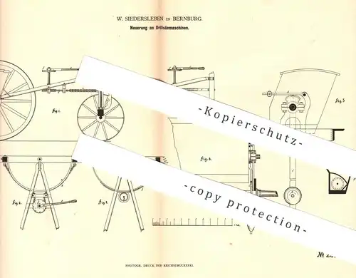 original Patent - W. Siedersleben , Bernburg , 1883 , Drillsäemaschine | Drillmaschine | Drillen , Säen , Saat , Dünger