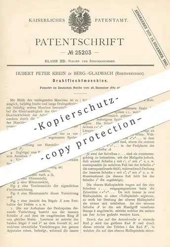 original Patent - Hubert Peter Krein , Bergisch Gladbach / Rheinpreussen , 1882 , Draht - Flechtmaschine | Maschendraht