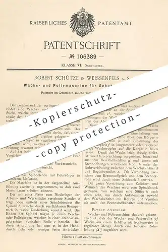 original Patent - Robert Schütze , Weissenfels / Saale , 1898 , Wachs- u. Poliermaschine für Schuhsohlen | Schuh - Sohle