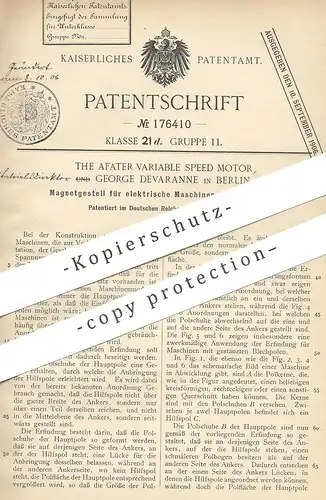 original Patent - The Afater Variable Speed Motor , George Devaranne , Berlin 1905 , Magnet für elektr. Maschine | Motor