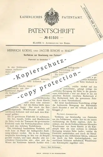 original Patent - Heinrich Koehl , Jacob Simon , Malstatt / Burbach , 1891 , Gewinnung von Feinkohle aus Schlamm | Kohle