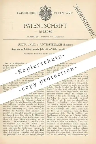 original Patent - Ludwig Uhlig , Untersteinach / Bayern , 1886 , Schlitten mit Kufen oder Rad | Räder , Wagen , Kutsche