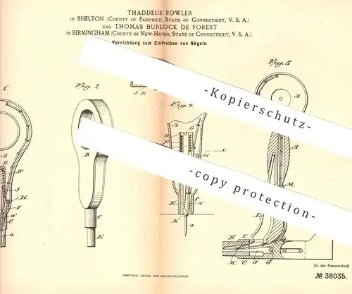 original Patent - Thaddeus Fowler , Shelton , Fairfield  USA | Thomas Burlock de Forest , Birmingham , New Haven | Nagel