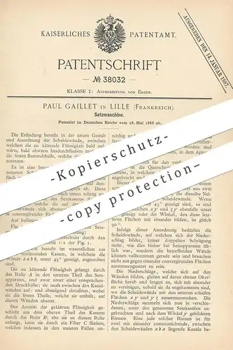 original Patent - Paul Gaillet , Lille / Frankreich , 1886 , Setzmaschine | Setzer , Metall , Erz , Erze !!!