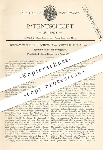 original Patent - Gustav Fritsche , Schönau / Neutitschein / Mähren , 1882 , Spiritus - Zählwerk | Bier | Alkohol !!!