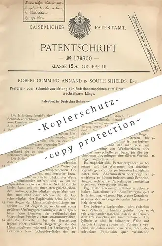 original Patent - Robert Cumming Annand , South Shields , England , 1905 , Papier - Druckmaschine | Perforieren !!
