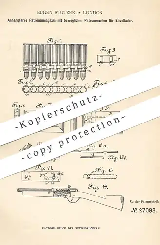 original Patent - Eugen Stutzer , London , England , 1883 , Patronenmagazin | Patronen Magazin | Gewehr , Waffe , Pistol