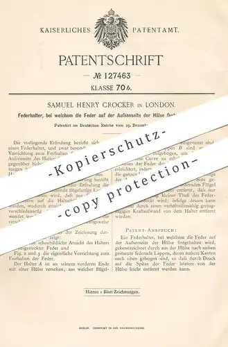 original Patent - Samuel Henry Crocker , London England 1900 , Federhalter | Füllhalter , Füller , Schreibfeder , Feder