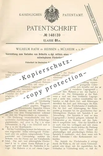 original Patent - Wilhelm Rath , Heissen / Mülheim / Ruhr  1902 , Verladen von Briketts per Förderband | Kohle , Brikett