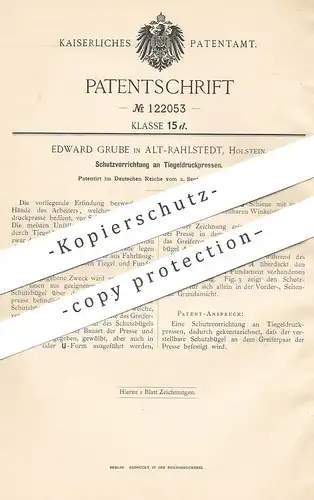 original Patent - Edward Grube , Alt Rahlstedt , Holstein , 1900 , Schutz an Tiegelpresse | Presse , Pressen | Druck !!!