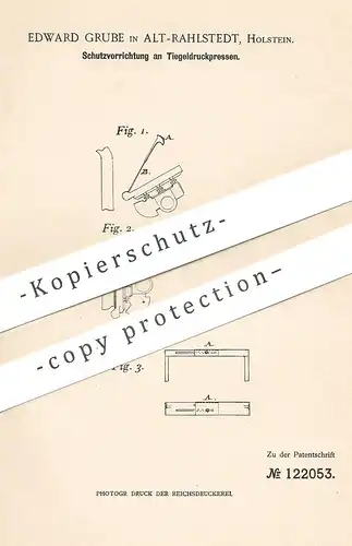 original Patent - Edward Grube , Alt Rahlstedt , Holstein , 1900 , Schutz an Tiegelpresse | Presse , Pressen | Druck !!!