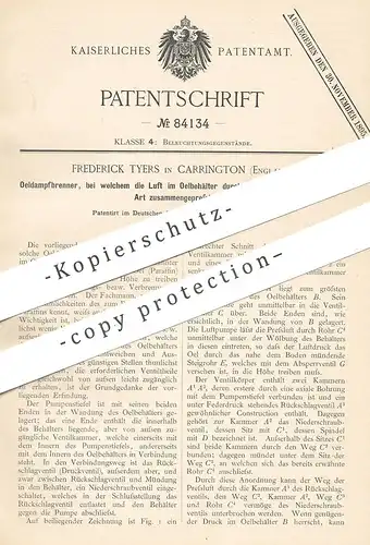original Patent - Frederick Tyers , Carrington , England , 1894 , Öldampfbrenner | Öl - Dampfbrenner | Brenner , Licht !