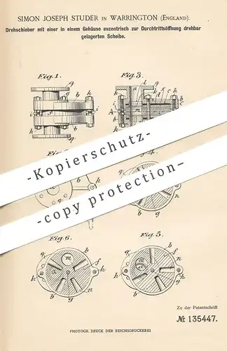 original Patent - Simon Joseph Studer , Warrington , England , 1901 , Drehschieber | Schieber | Motor , Dampfmaschine