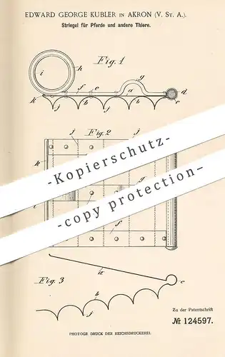 original Patent - Edward George Kubler , Akron , USA , 1900 | Striegel für Pferde | Pferd , Tier , Striegeln | Reitsport
