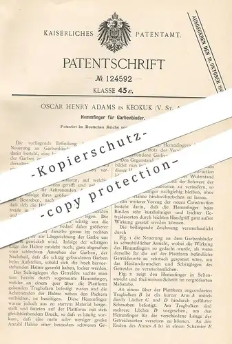 original Patent - Oscar Henry Adams , Keokuk USA 1900 , Hemmfinger für Garbenbinder | Stroh , Getreide | Landwirt  Ernte