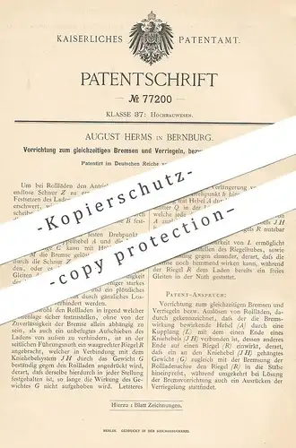 original Patent - August Herms , Bernburg , 1894 , Bremsen und Verriegeln von Rollläden | Jalousie , Rollo | Fenster !!!