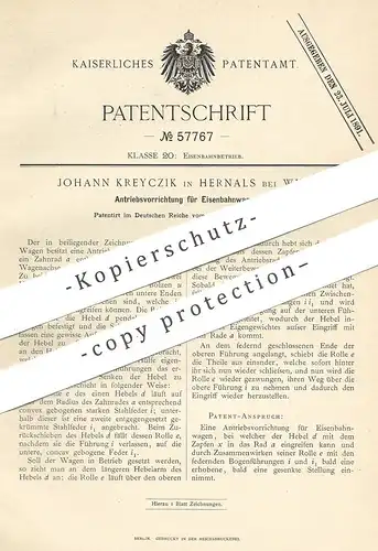 original Patent - Johann Kreyczik , Hernals , Wien , Österreich  1890 , Antrieb für Eisenbahnen | Eisenbahn , Lokomotive