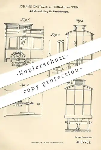 original Patent - Johann Kreyczik , Hernals , Wien , Österreich  1890 , Antrieb für Eisenbahnen | Eisenbahn , Lokomotive