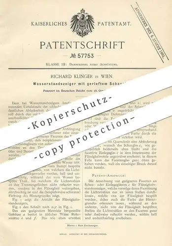 original Patent - Richard Klinger , Wien , Österreich  1890 , Wasserstandsanzeiger | Dampfkessel , Wasserkessel , Kessel