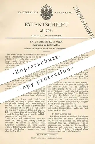 original Patent - Emil Schrabetz , Wien , Österreich , 1882 , Ausflussventil | Ventil aus Kautschuk | Ventile , Motor !