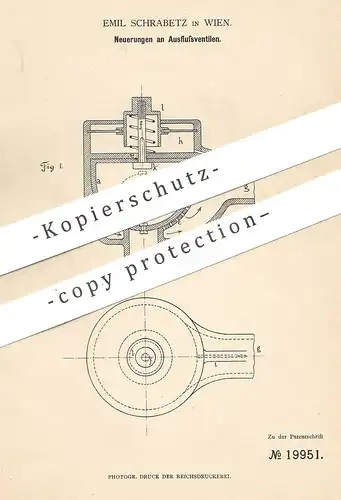 original Patent - Emil Schrabetz , Wien , Österreich , 1882 , Ausflussventil | Ventil aus Kautschuk | Ventile , Motor !