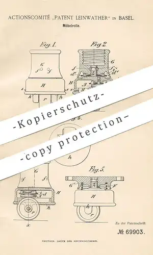 original Patent - Actionscomité Patent Leinwather , Basel , 1892 , Möbelrolle | Möbel , Schrank , Rolle | Möbelbauer