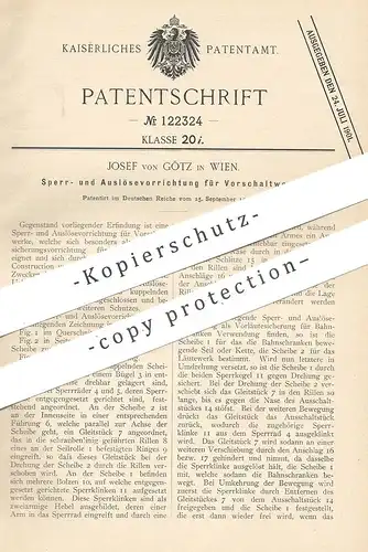 original Patent - Josef von Götz , Wien , Österreich , 1900 , Sperre und Auslöser für Vorschaltwerk | Bahnschranke !!!