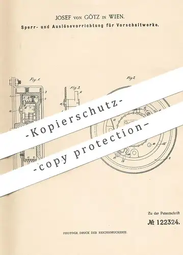 original Patent - Josef von Götz , Wien , Österreich , 1900 , Sperre und Auslöser für Vorschaltwerk | Bahnschranke !!!