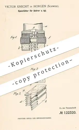 original Patent - Victor Knecht , Horgen , Schweiz , 1900 , Spannfutter für Bohrer | Bohrmaschine | Bohren !!!