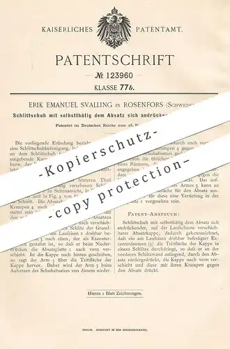 original Patent - Erik Emanuel Svalling , Rosenfors , Schweden , 1900 , Schlittschuh | Schuster , Schuh !!!