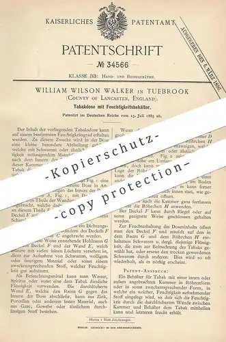 original Patent - William Wilson Walker , Tuebrook , Lancaster , England , 1885 , Tabakdose | Tabak - Dose | Zigarren