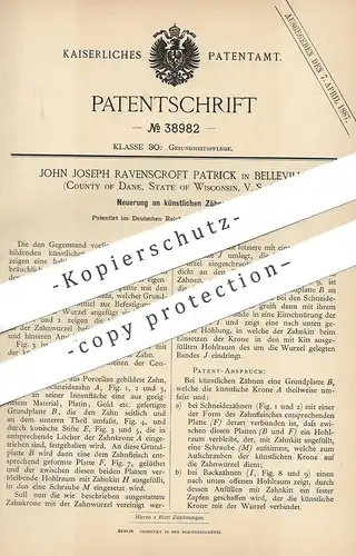 original Patent - John Joseph Ravenscroft Patrick , Belleville , Dane , Wisconsin , USA | künstliche Zähne | Zahnarzt