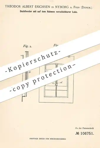 original Patent - Theodor Albert Erichsen , Nyborg A. Fyen , Dänemark 1899 , Dachfenster | Fenster , Luke , Fensterbauer