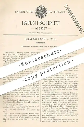 original Patent - Friedrich Breyer , Wien , 1895 , Asbestfilter | Asbest - Filter | Wasserfilter | Filtern !!!