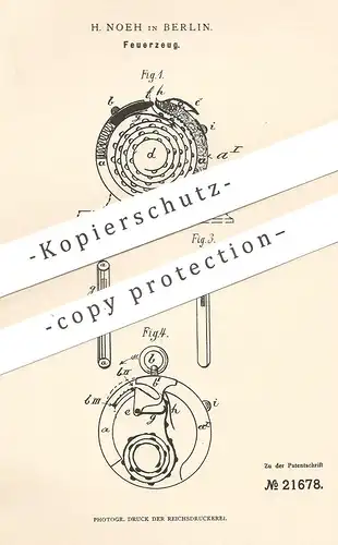 original Patent - H. Noeh , Berlin , 1882 , Feuerzeug | Taschenfeuerzeug | Feuer , Zünder | Taschenuhr !!