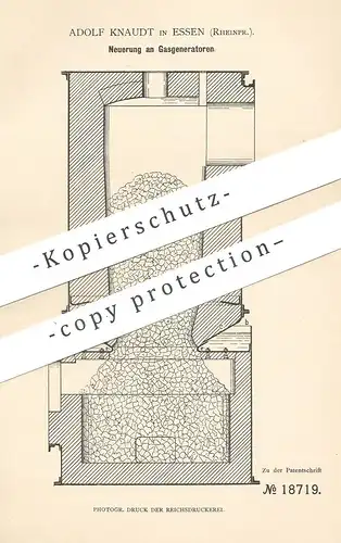 original Patent - Adolf Knaudt , Essen / Rheinpr. , 1882 , Gasgenerator | Gas - Generator | Feuerung , Ofen !!