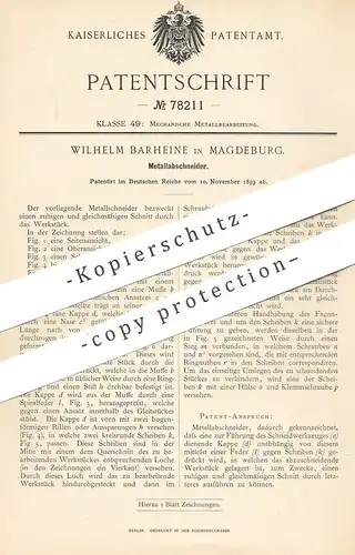 original Patent - Wilhelm Barheine , Magdeburg , 1893 , Metallabschneider | Metall - Abschneider | Schneidwerkzeug !!!