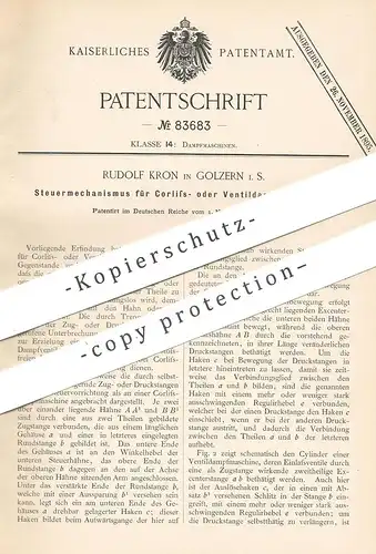 original Patent - Rudolf Kron , Golzern , 1894 , Steuerung für Corliss- o. Ventildampfmaschinen | Dampfmaschine , Motor