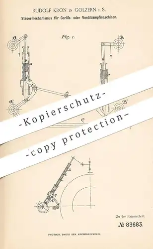 original Patent - Rudolf Kron , Golzern , 1894 , Steuerung für Corliss- o. Ventildampfmaschinen | Dampfmaschine , Motor